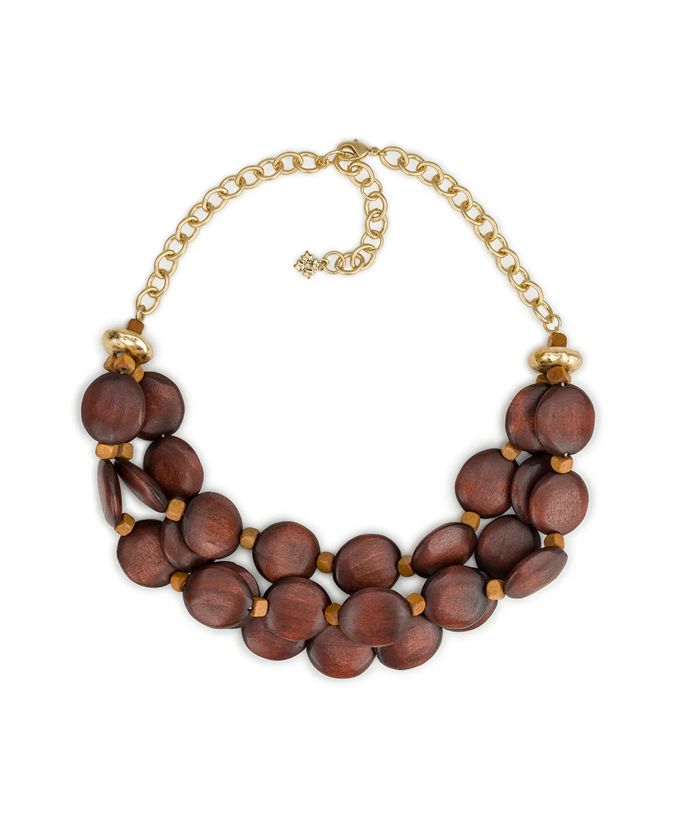 3 Strand Wooden Bead Necklace - Wood Butterfly Collection