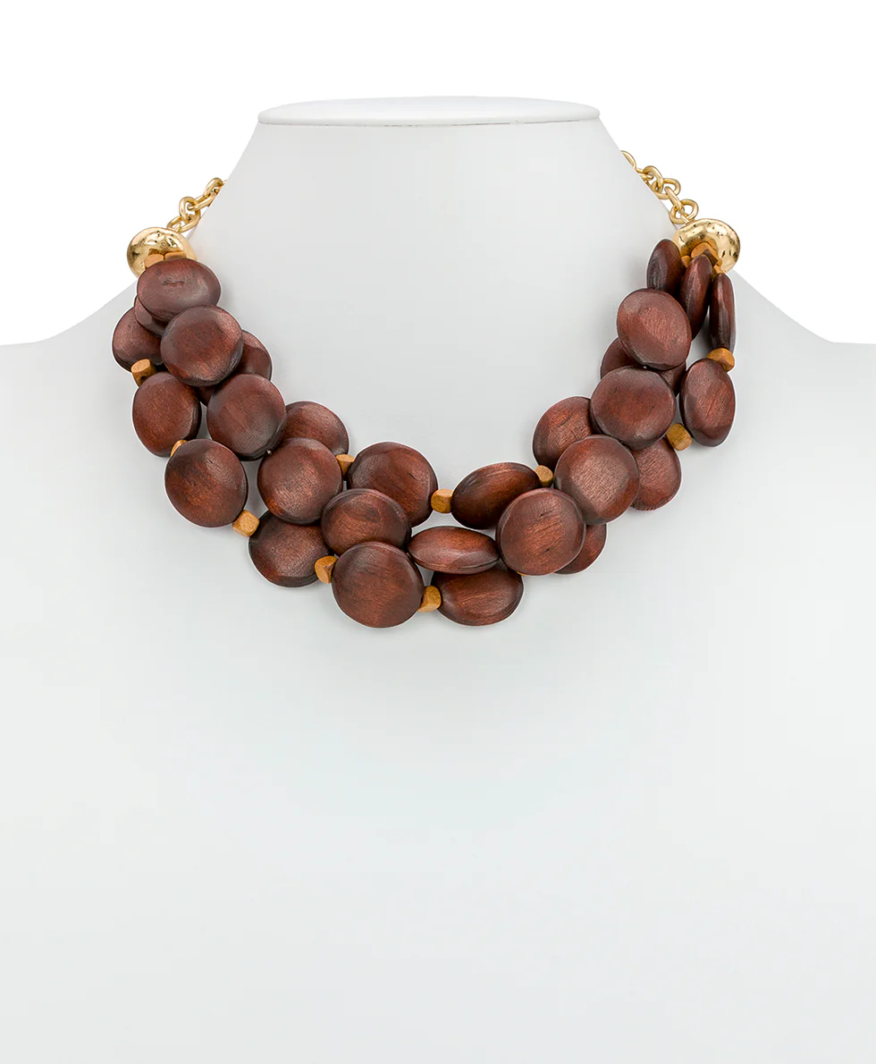 3 Strand Wooden Bead Necklace - Wood Butterfly Collection - Image 2