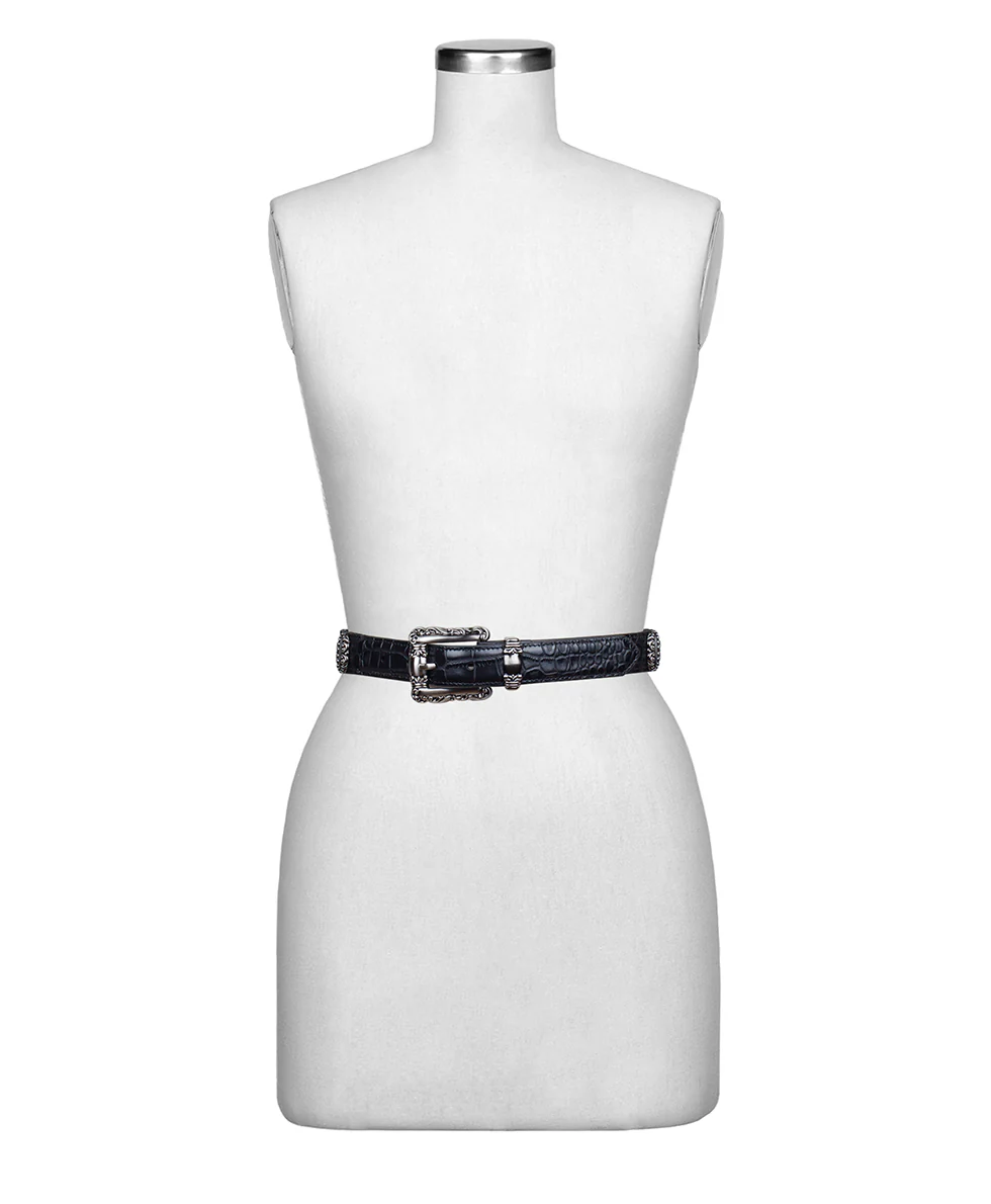 Barni Belt - Vintage Distressed Croc Leather ‑ Black - Image 3