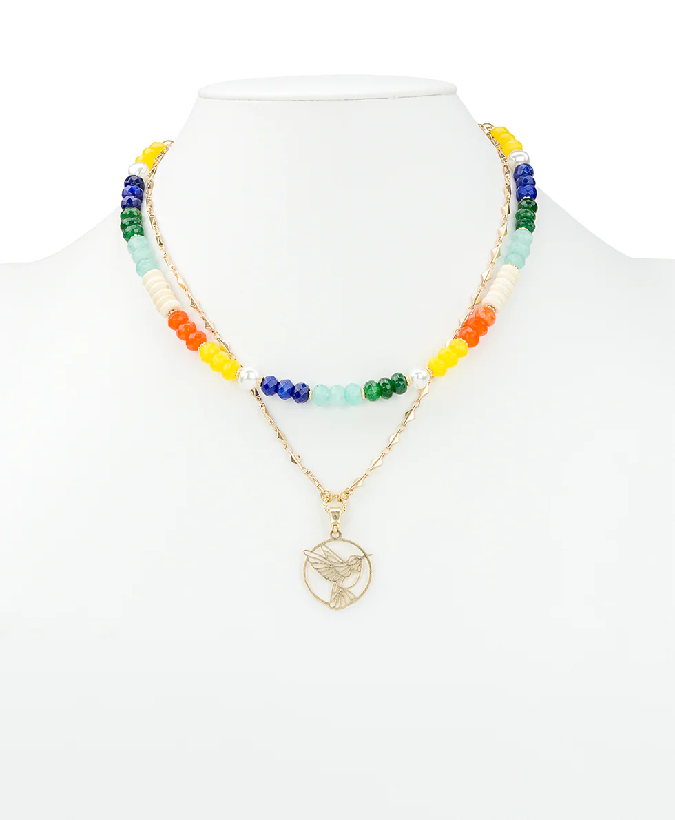 Beaded Charm Convertible Necklace - Enamel Hummingbird Collection - Image 3