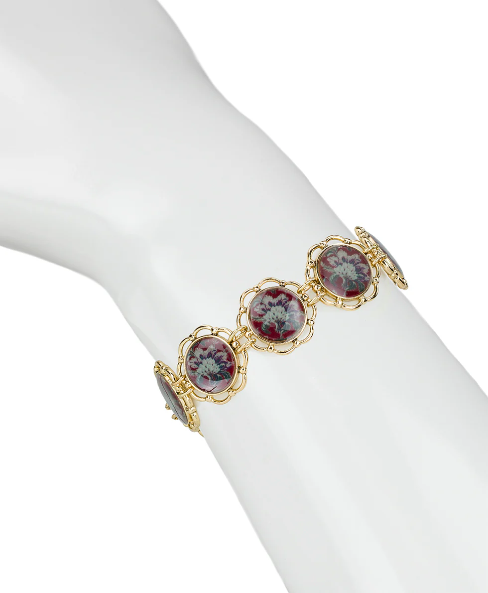 Box Clasp Link Bracelet - European Floral Tapestry - Image 3
