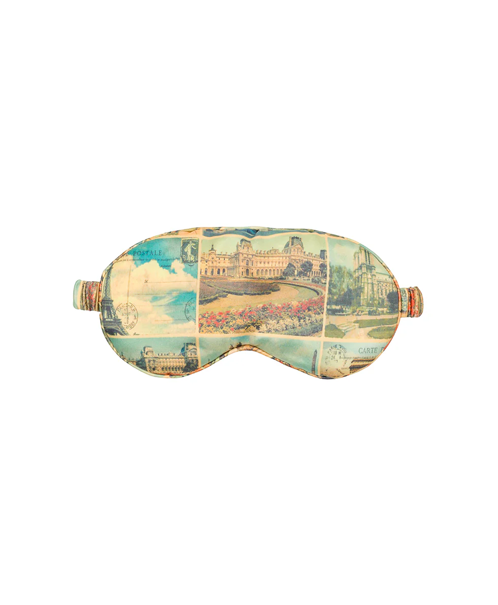 Boxed Travel Pillow and Eye Mask Set - Woven Poly - Postcards From Paris - Image 3