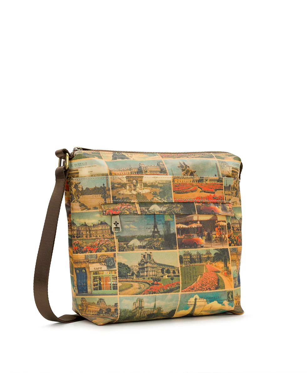 Carmini Crossbody - Patina Coated Linen Canvas - Postcards From Paris - Image 3