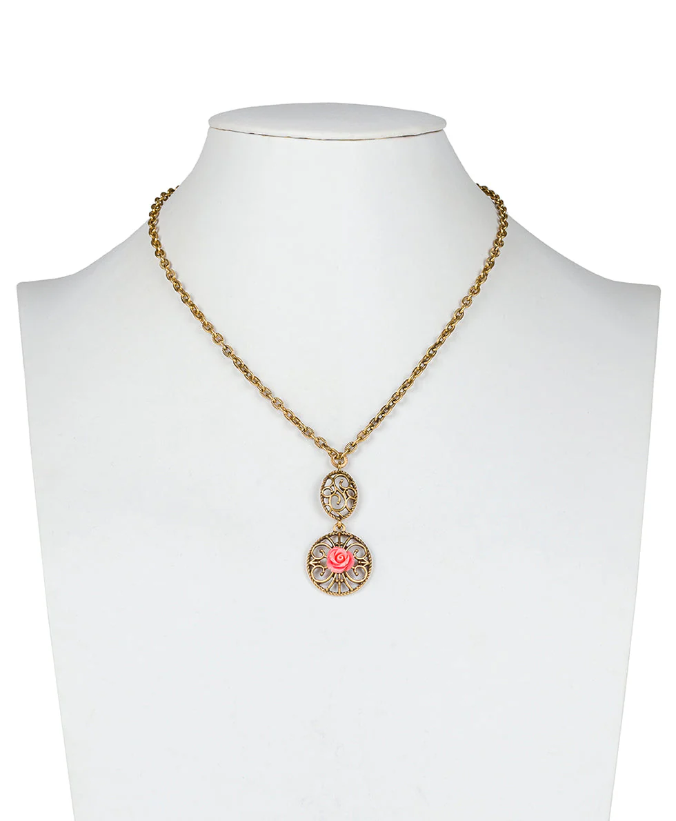 Carved Rose Pendant Necklace - Filigree & Flowers - Image 2