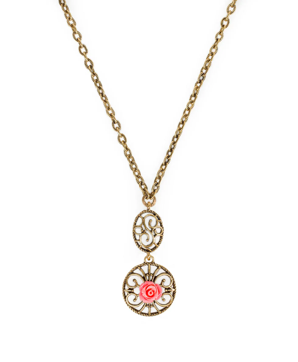 Carved Rose Pendant Necklace - Filigree & Flowers - Image 3