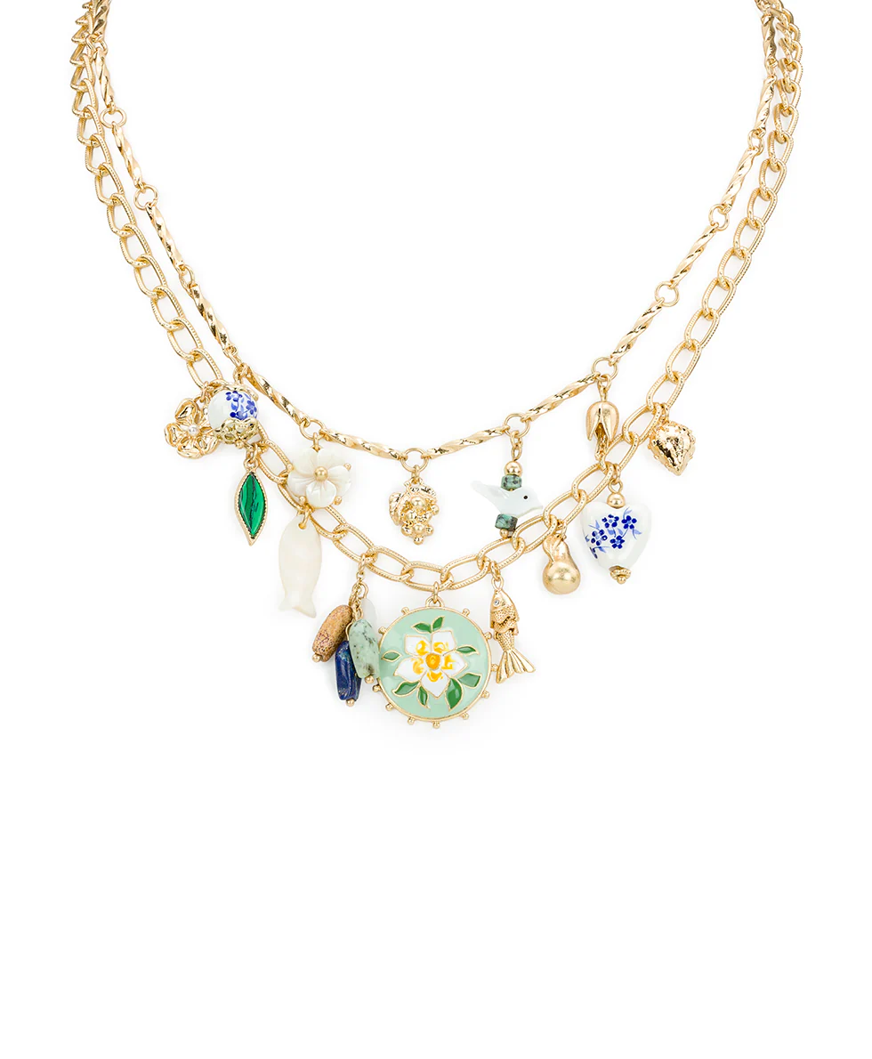 Charm Dangle Double Chain Necklace - Charming Collection
