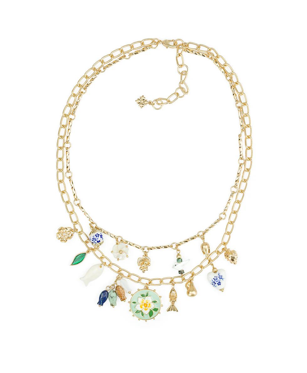 Charm Dangle Double Chain Necklace - Charming Collection - Image 2