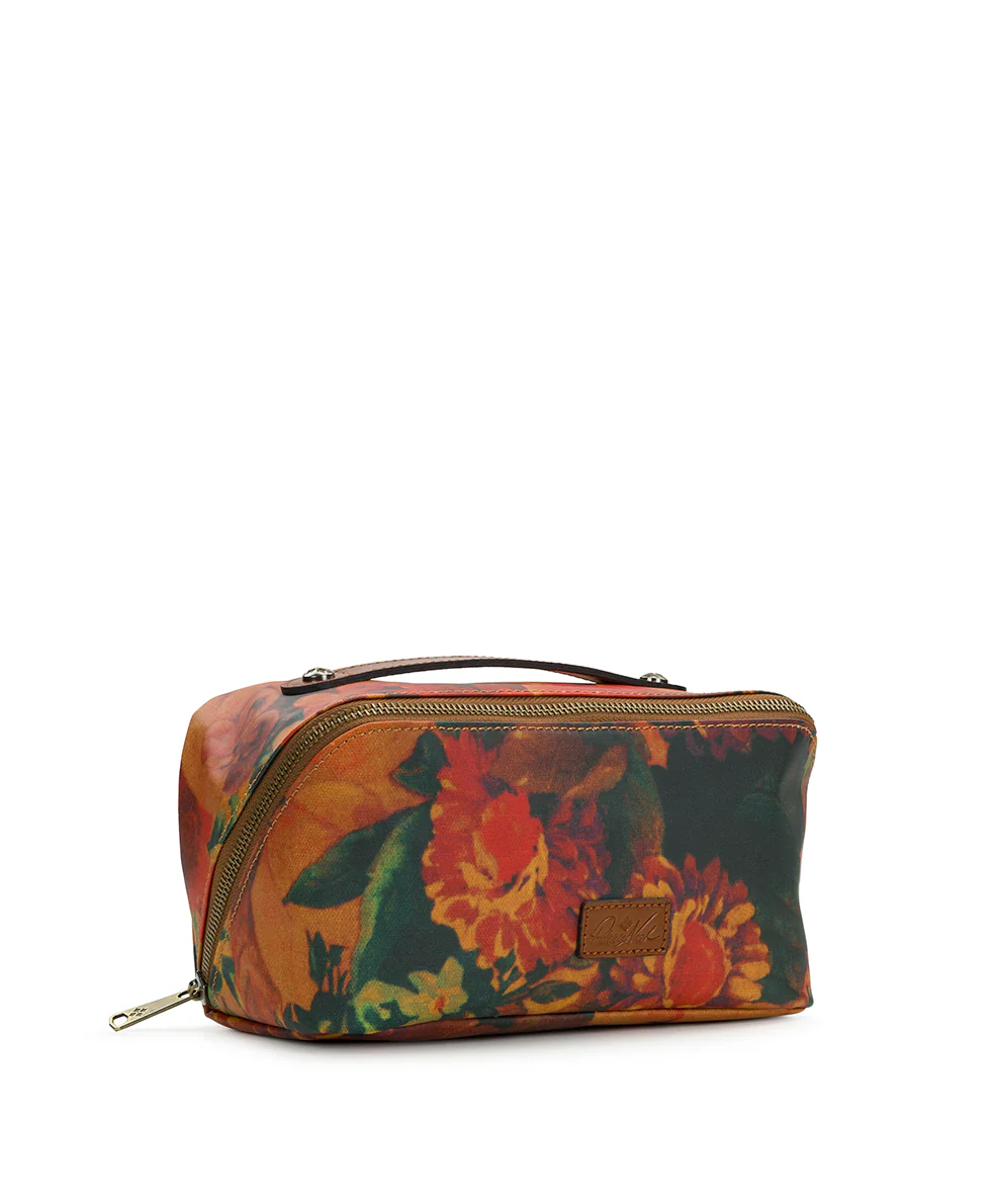 Clancy Cosmetic Case - Patina Coated Linen Canvas - Multi Print - Image 3