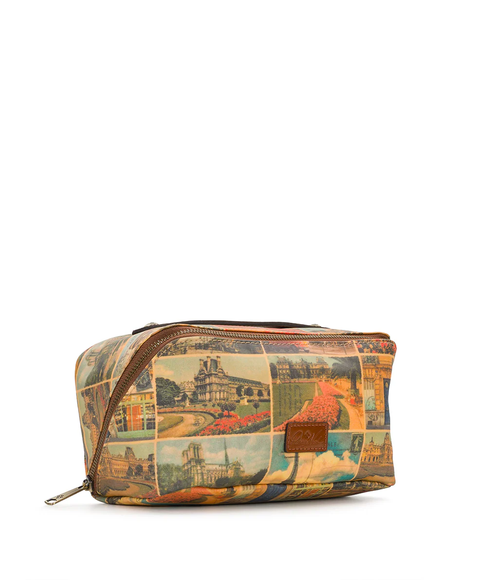 Clancy Cosmetic Case - Patina Coated Linen Canvas - Postcards From Paris - Image 3
