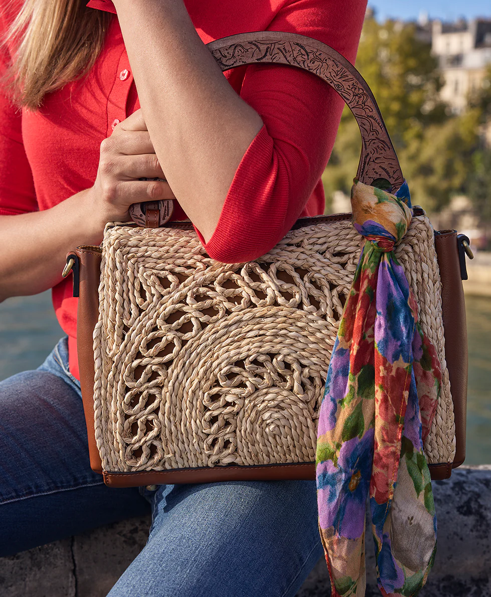 Estelle Straw Tote with Scarf - Specialty Woven - Image 7