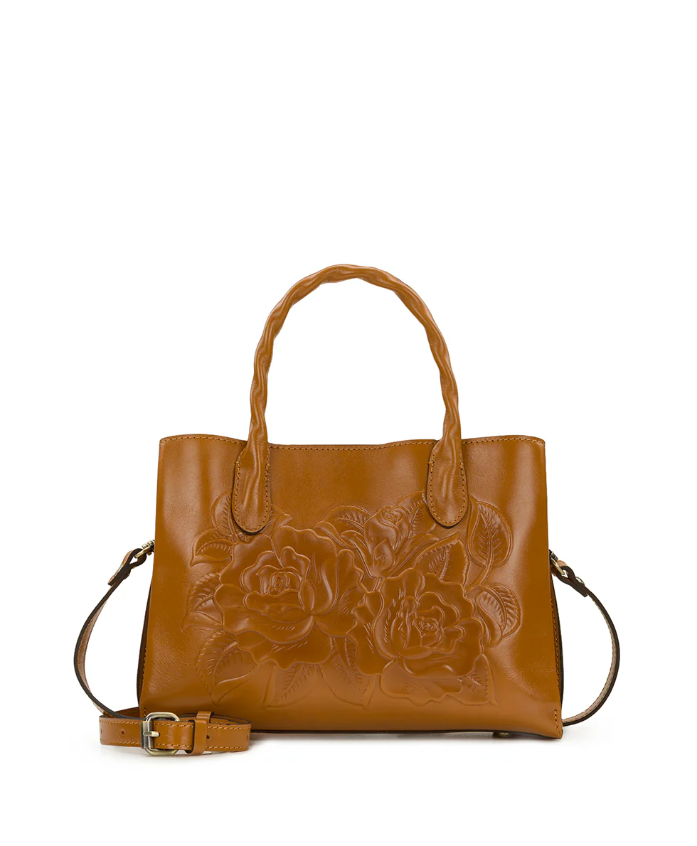 Genovese Satchel - Vintage Veg Tan Rose Tooled