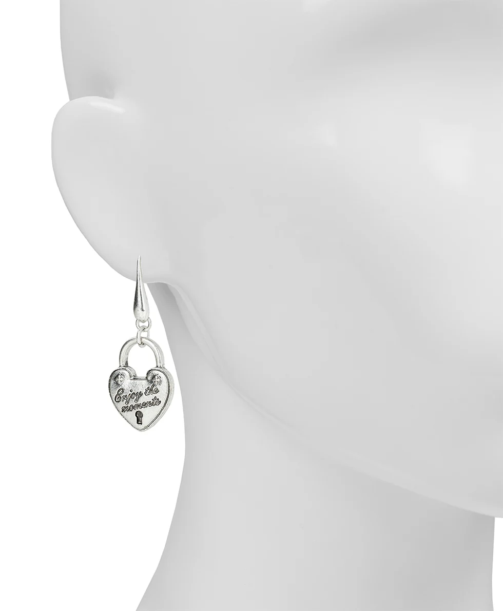 Heart Lock Drop Earrings - Lock and Key Collection - Image 2