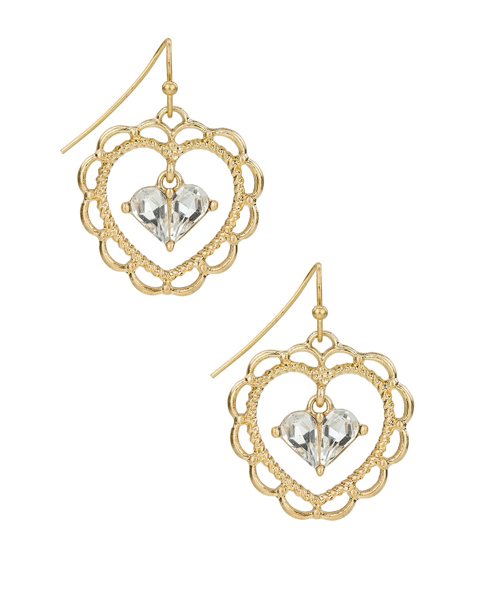 Lacey Heart Drop Earrings - Lovely Sparkle