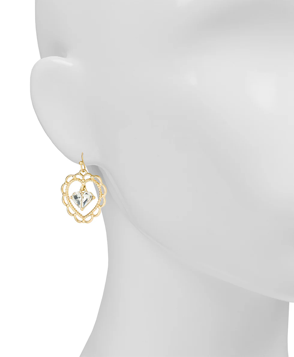 Lacey Heart Drop Earrings - Lovely Sparkle - Image 2