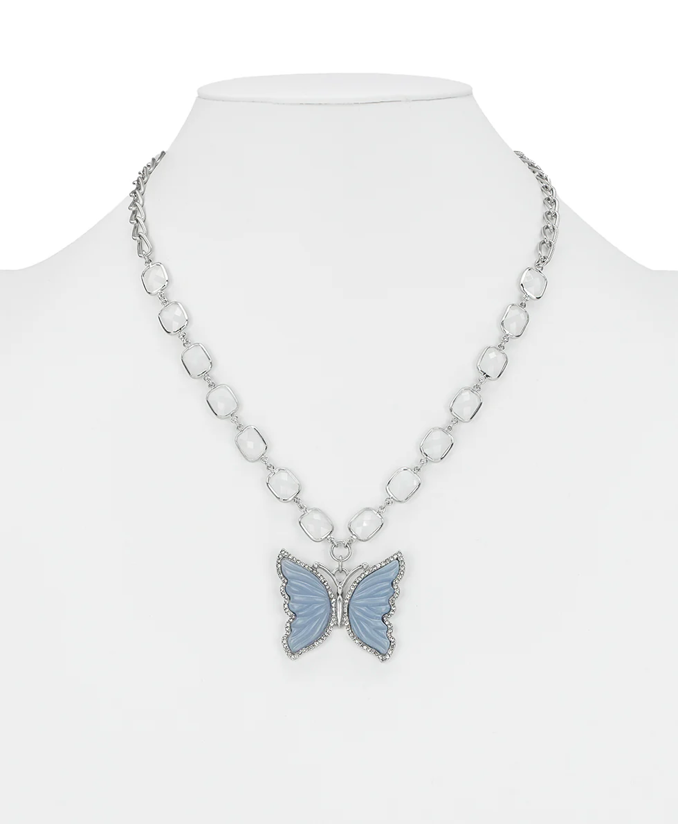Large Butterfly Pendant Necklace - Blue Butterfly - Image 2