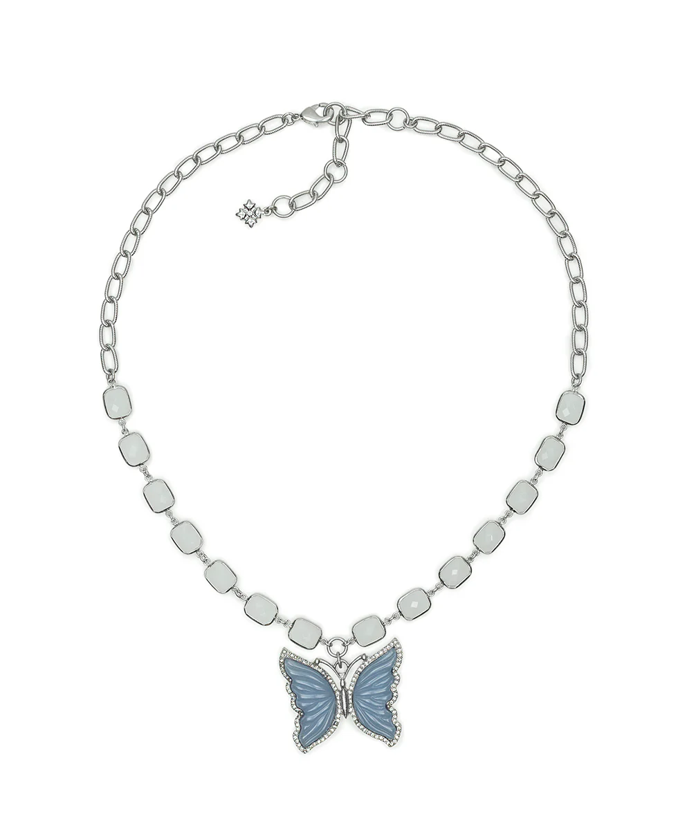 Large Butterfly Pendant Necklace - Blue Butterfly - Image 3