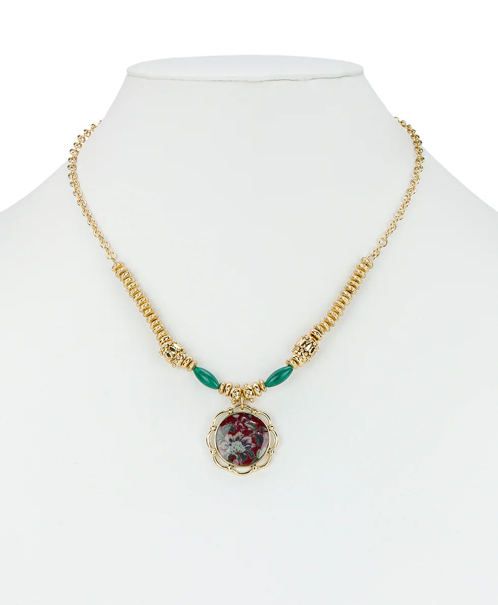 Large Pendant Necklace - European Floral Tapestry - Image 3