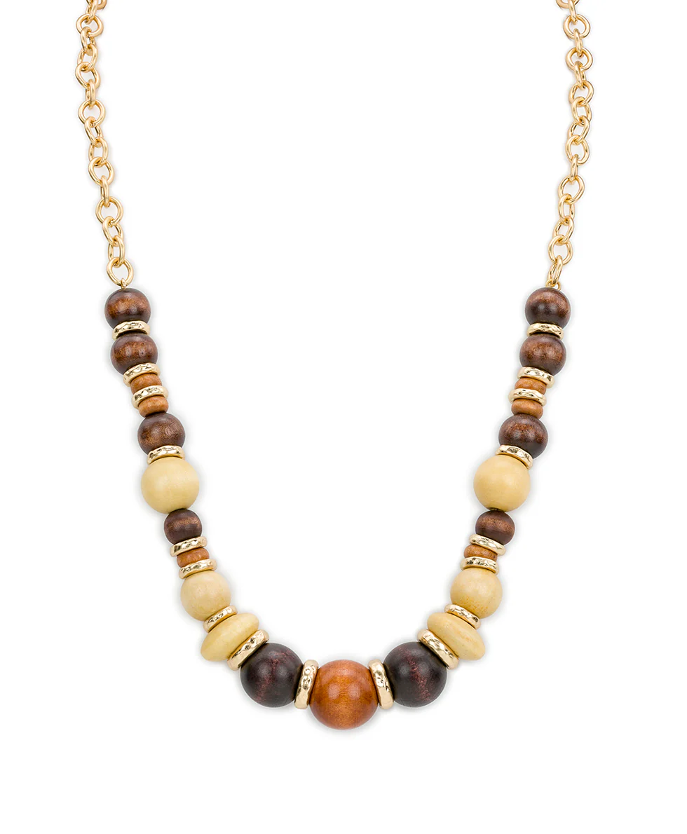 Long Beaded Necklace - Wood Butterfly Collection