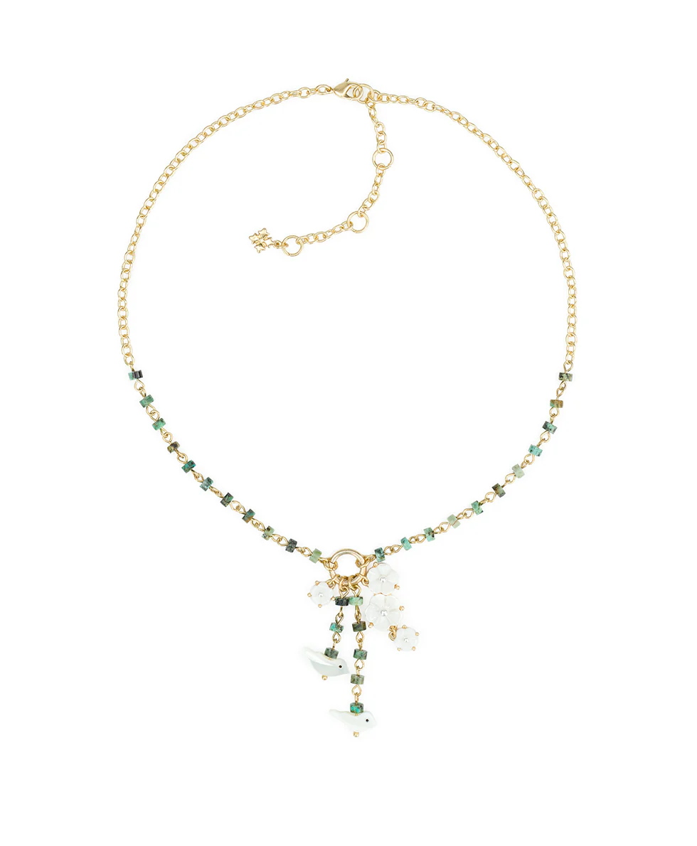Long Charm Dangle Necklace - Mother of Pearl Bird Collection - Image 2