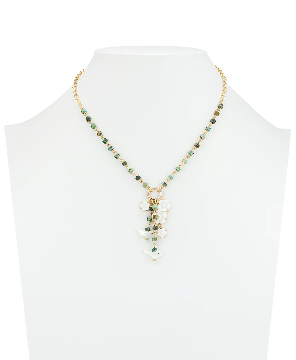 Long Charm Dangle Necklace - Mother of Pearl Bird Collection - Image 3