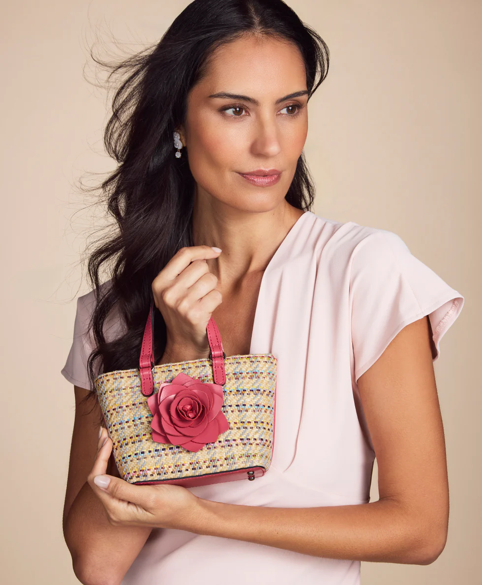 Mini Verzi Chain Crossbody Tote - Rose Spanish Raffia - Image 6