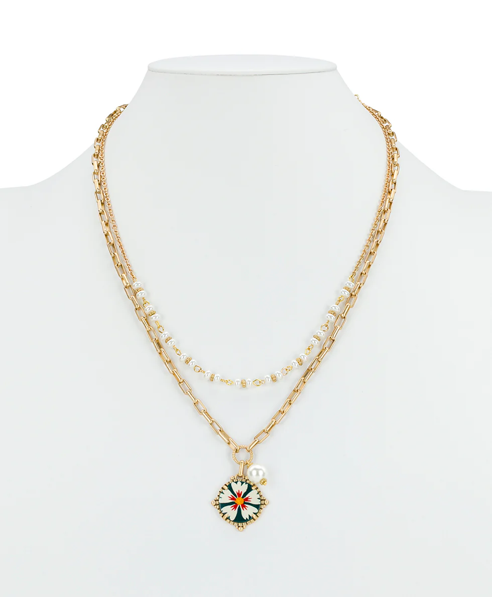 Modular Drop and Pearl Necklace - Leather Inset Collection - Image 3