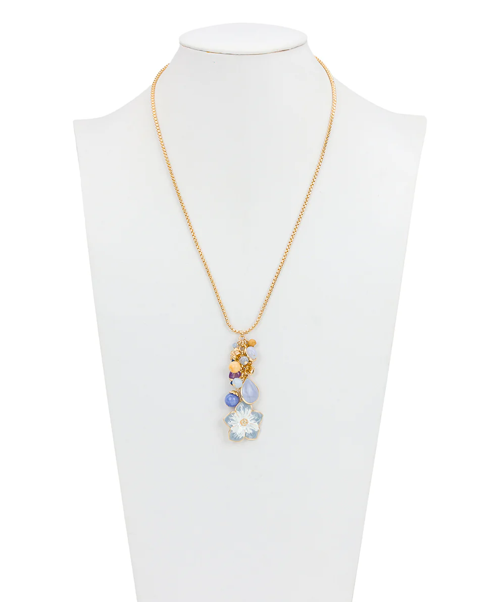Multi Charm Necklace with Enamel Flower - Aegean Blooms - Image 3