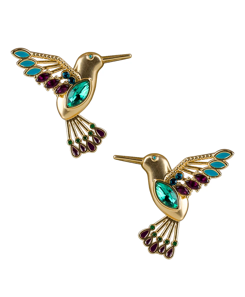 Multi Jeweled Hummingbird Post Earrings - Hummingbird