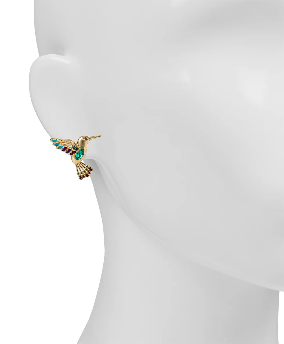 Multi Jeweled Hummingbird Post Earrings - Hummingbird - Image 2