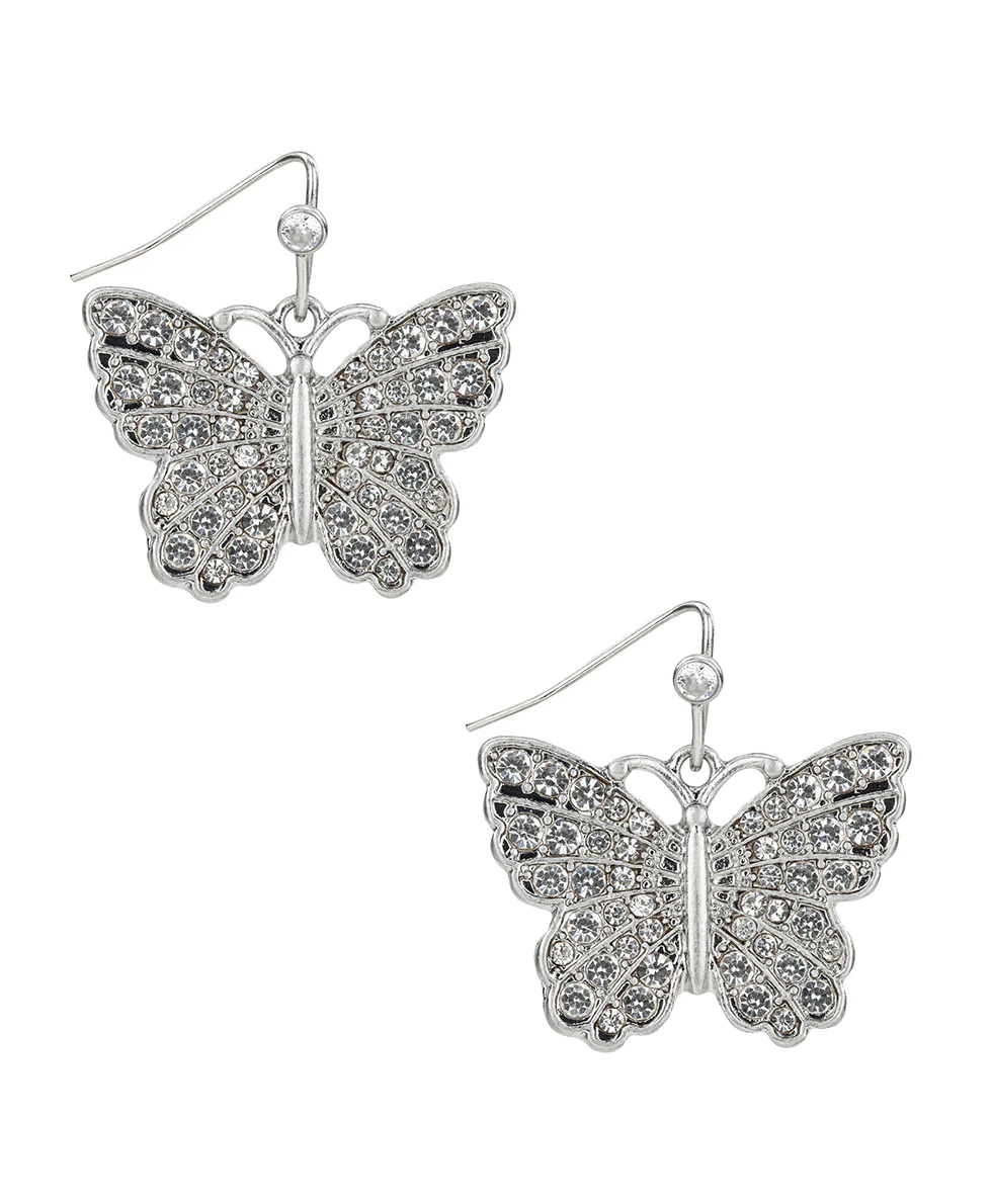 Pave Butterfly Drop Earrings - Blue Butterfly