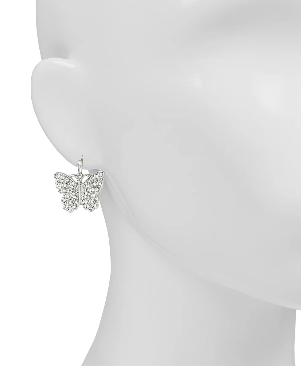 Pave Butterfly Drop Earrings - Blue Butterfly - Image 2