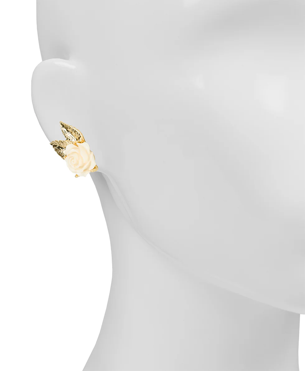 Rose with Leaf Post Earrings - Rose Garden - Image 2