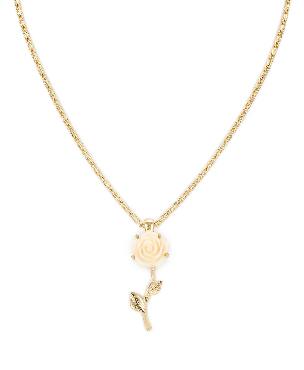 Rose with Stem Pendant Necklace - Rose Garden