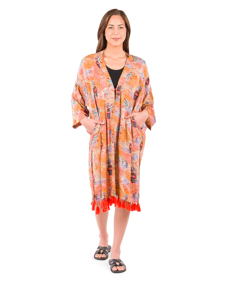 Ruana Cover‑Up with Tassels - Paris Map - Image 2