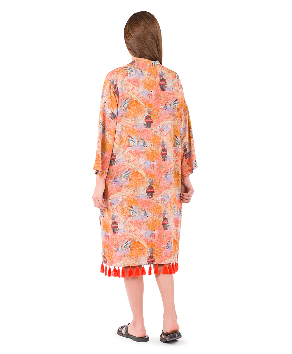 Ruana Cover‑Up with Tassels - Paris Map - Image 3