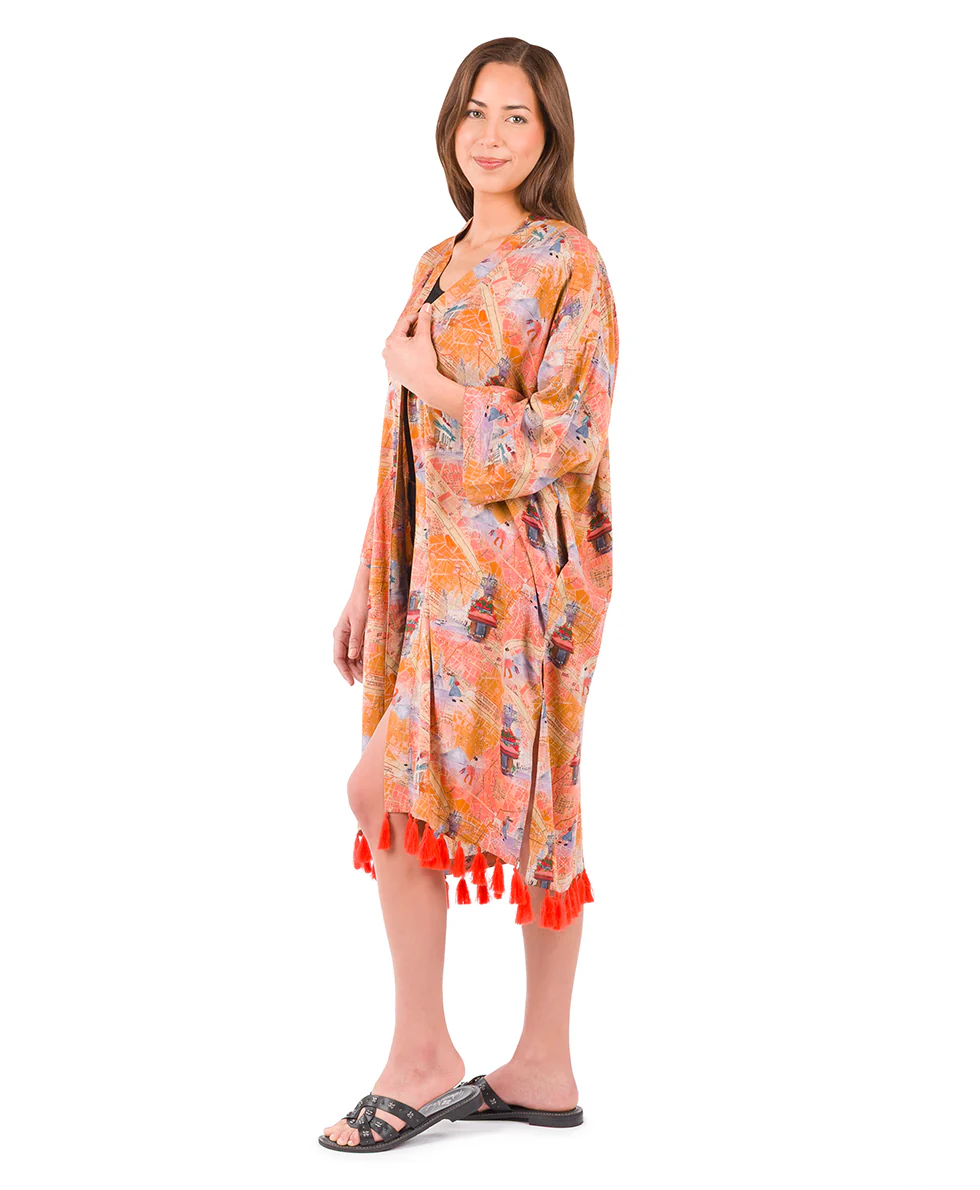 Ruana Cover‑Up with Tassels - Paris Map - Image 4