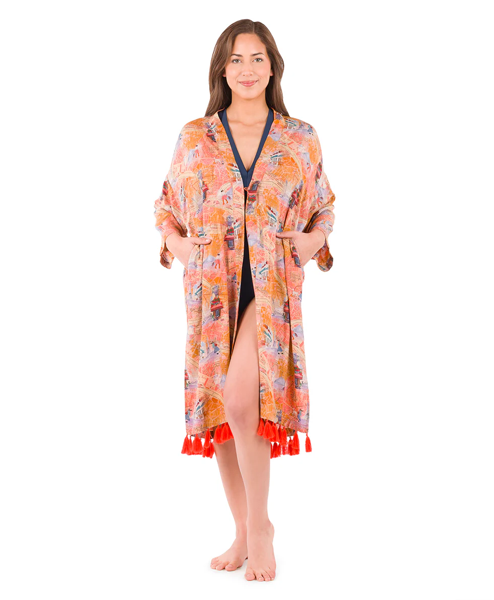 Ruana Cover‑Up with Tassels - Paris Map - Image 5