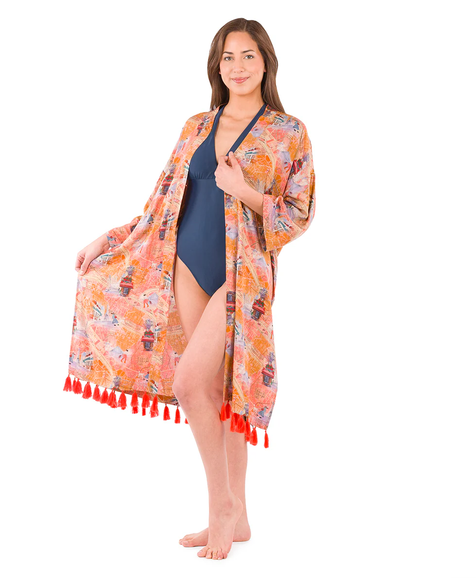 Ruana Cover‑Up with Tassels - Paris Map - Image 6