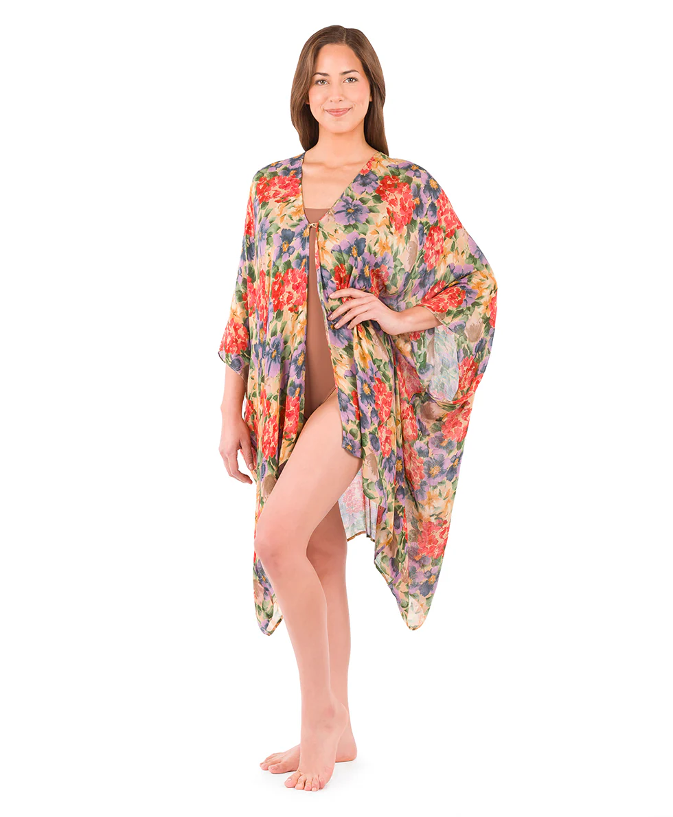 Short Ruana Cover‑Up - French Hydrangeas