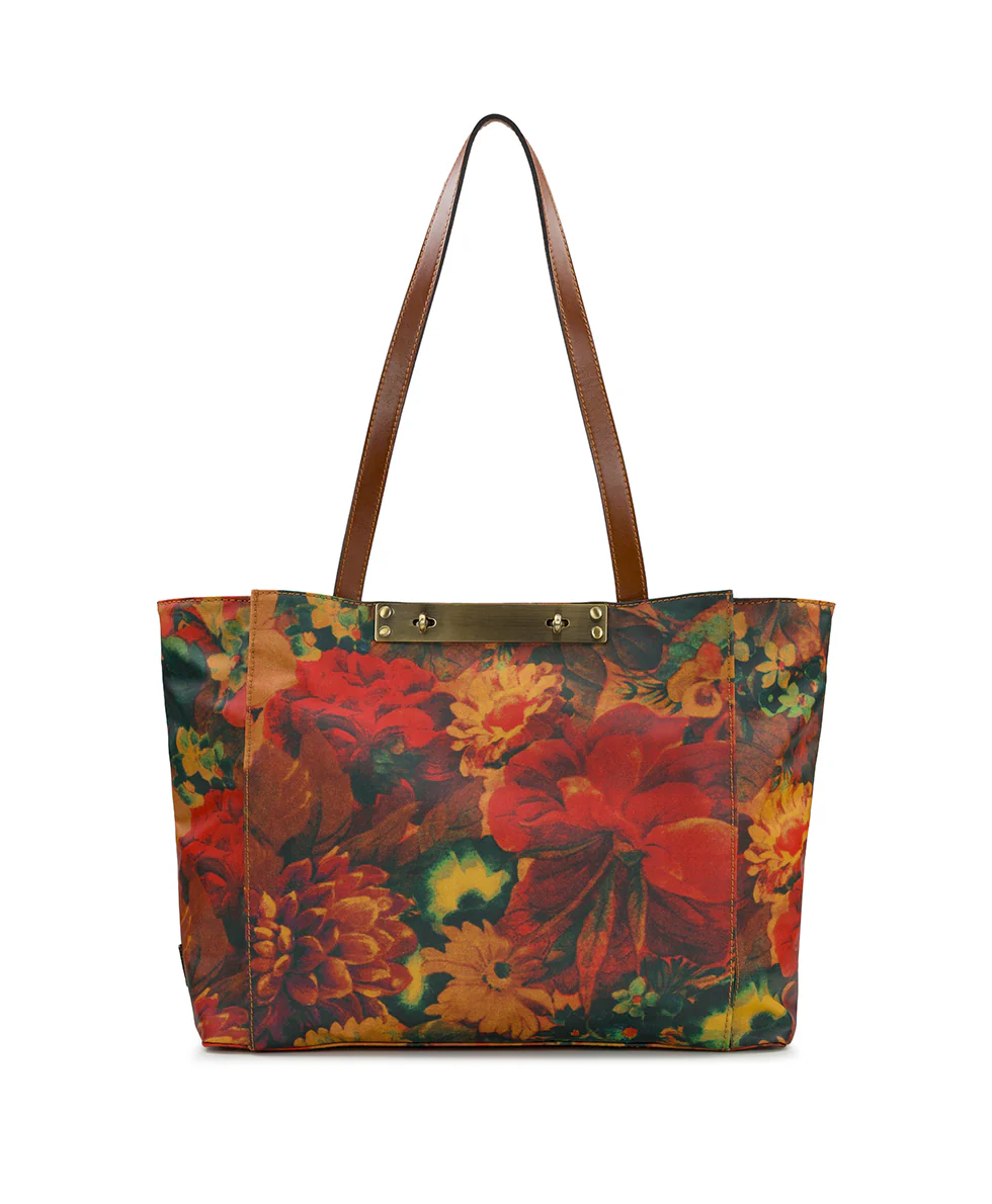 Silvi Tote - Patina Coated Linen Canvas - Multi Print