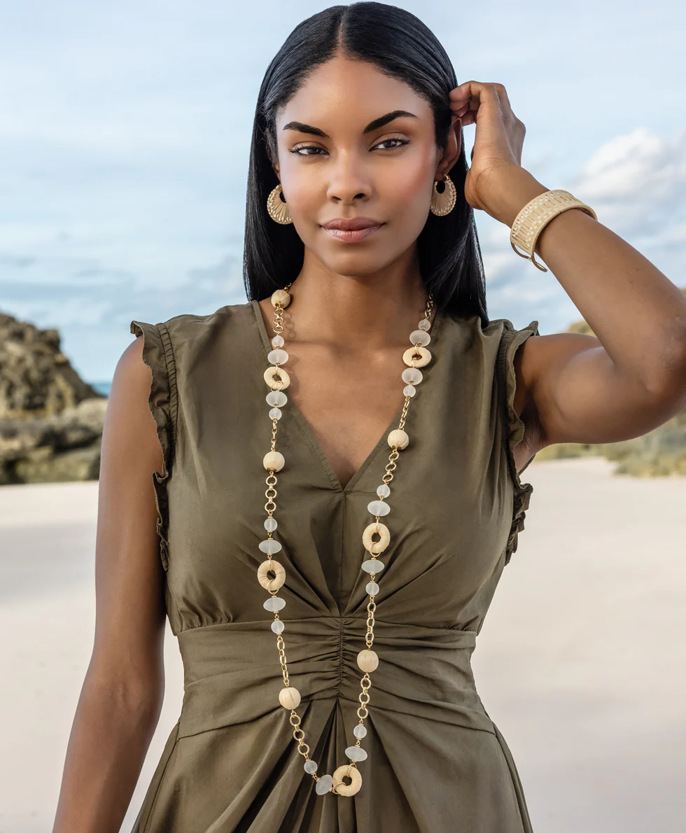 Station Necklace - Raffia Wrapped - Image 7