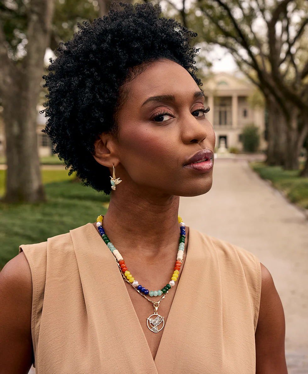 Stone Hummingbird Drop Earrings - Enamel Hummingbird Collection - Image 3