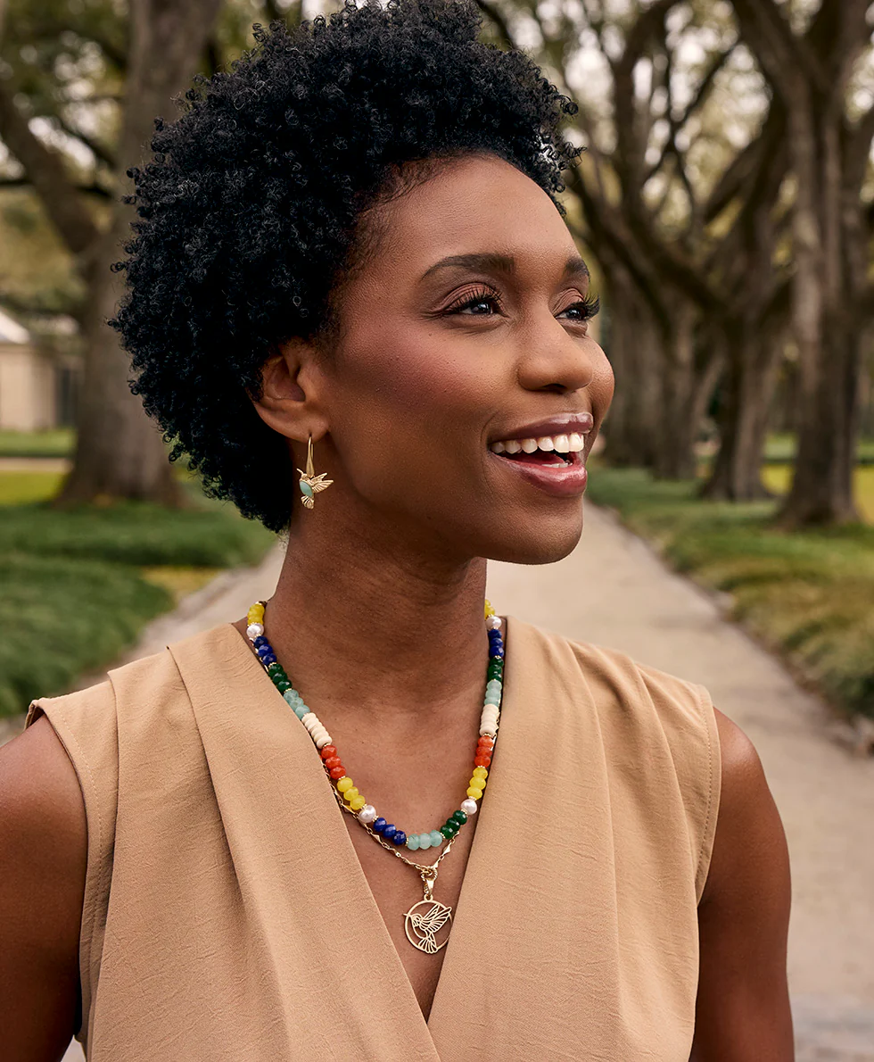Stone Hummingbird Drop Earrings - Enamel Hummingbird Collection - Image 4