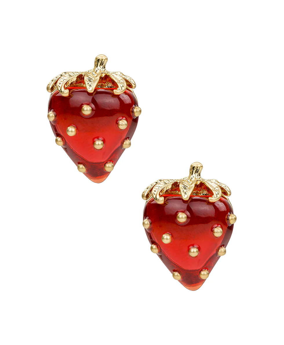 Strawberry Button Post Earrings - Resin Strawberry Collection