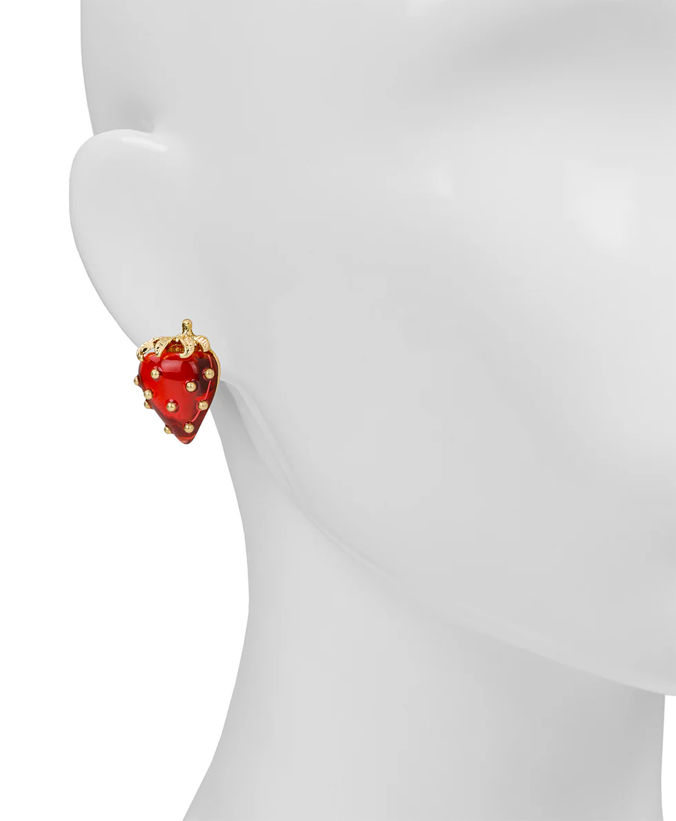 Strawberry Button Post Earrings - Resin Strawberry Collection - Image 2
