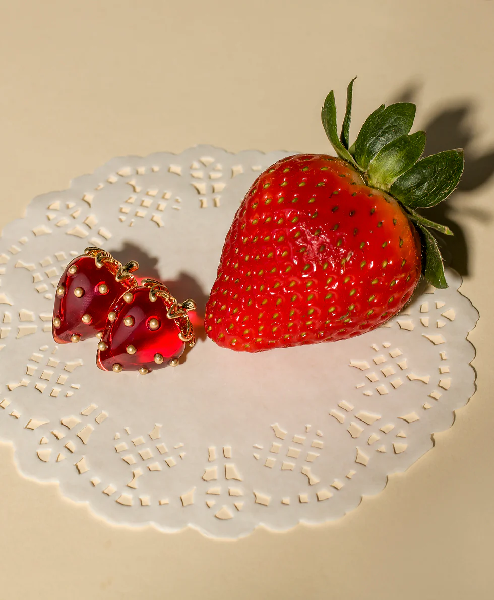 Strawberry Button Post Earrings - Resin Strawberry Collection - Image 3