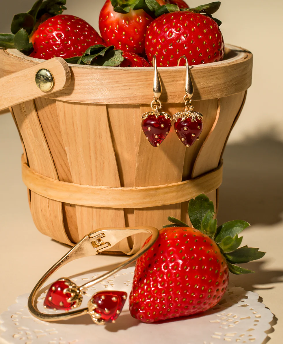 Strawberry Wire Drop Earrings - Resin Strawberry Collection - Image 3