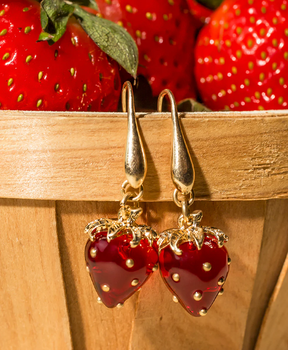 Strawberry Wire Drop Earrings - Resin Strawberry Collection - Image 4