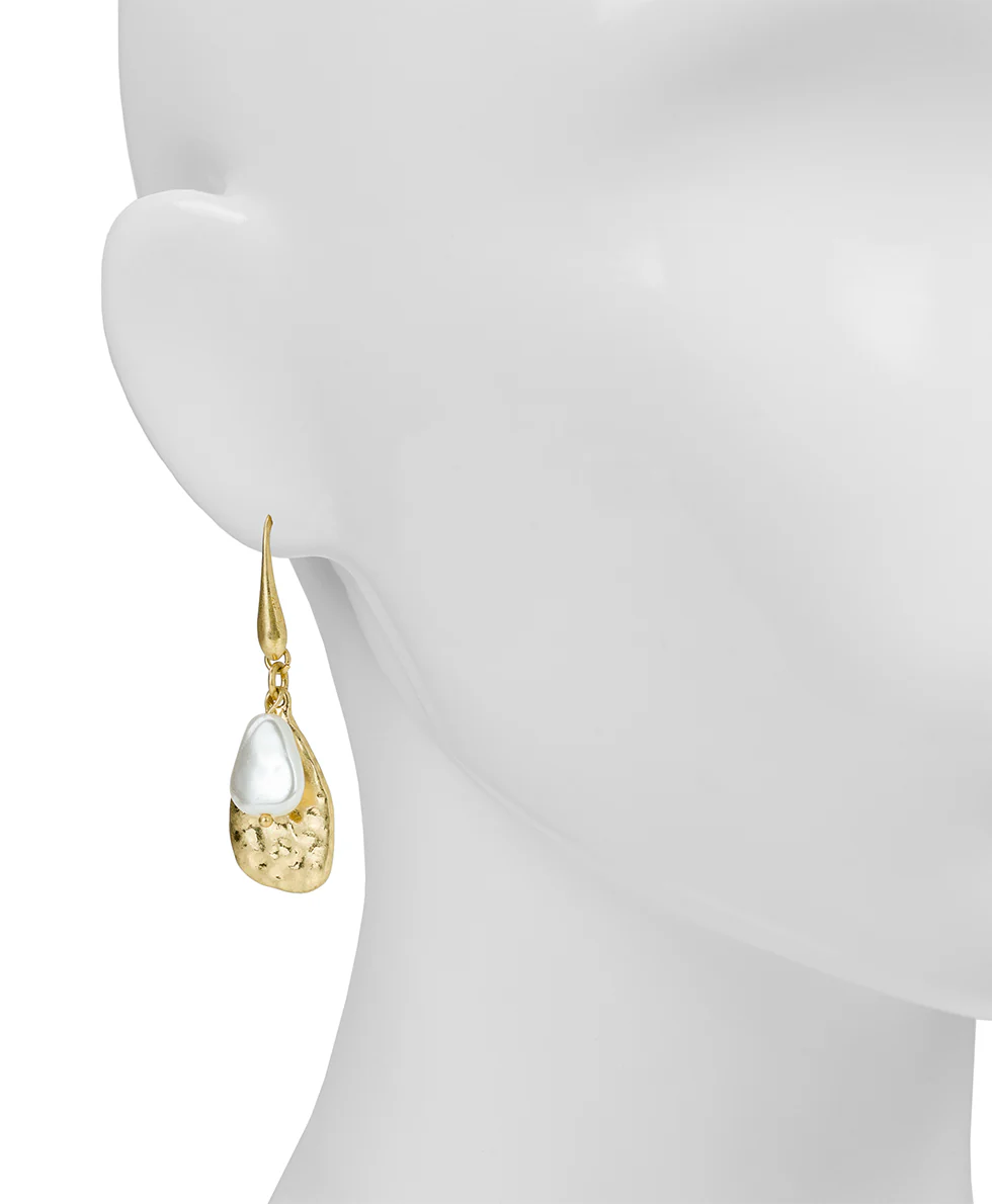Tear Drop and Pearl Earrings - Hammered Ring Collection - Image 2