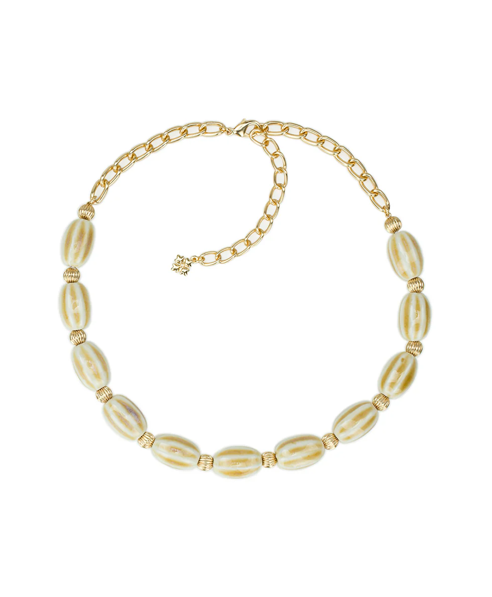 White Textured Bead Short Necklace - Ceramic Bead